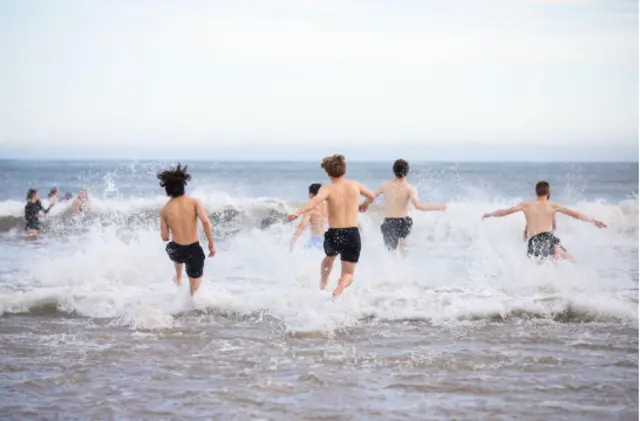 These pupils from King Charles's old school Gordonstoun marked the day by bravely taking a dook in the Moray Firth.