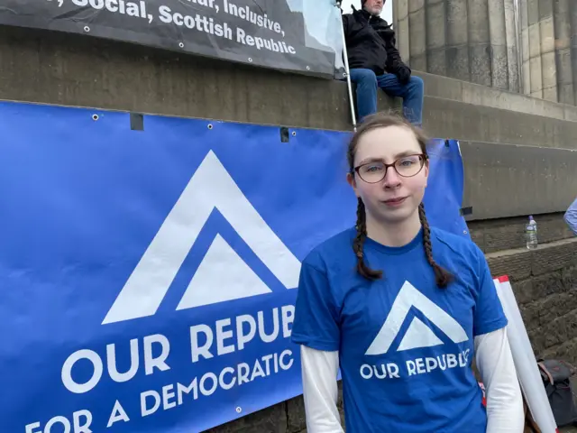 Stephanie Melnick (26) joins hundreds of people for the "Our Republic" protest against the monarchy