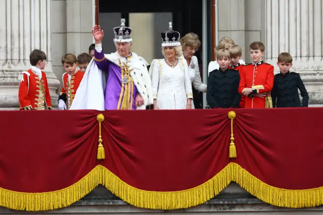 The King and Queen on the balcony at Buckingham Palace