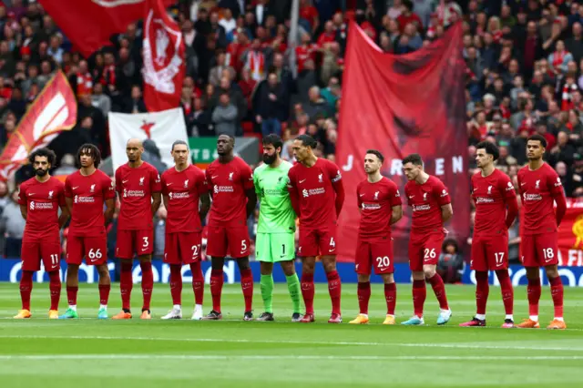 Liverpool players during the national anthem