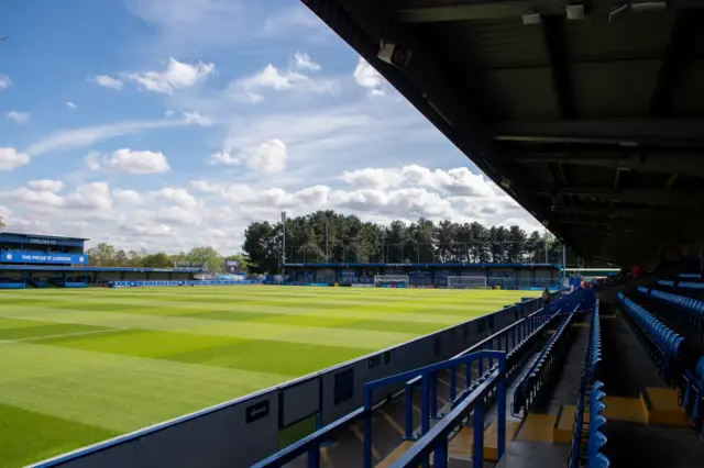 A general view of the ground before the FA Women's Super League match between Chelsea and Everton FC at Kingsmeadow on May 07, 2023 in Kingston upon Thames, England.