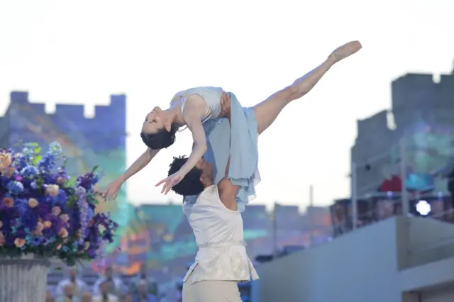 Royal Ballet dancers Marcelino Sambe and Francesca Hayward perform on the stage