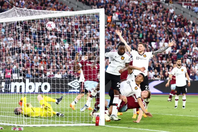 Michail Antonio of West Ham United scores a goal which is later disallowed