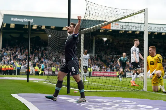 Joe Edwards celebrates scoring at Port Vale