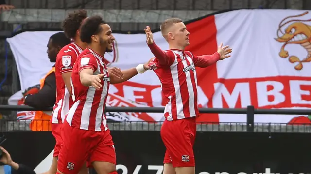 Jay Stansfield celebrates his goal against Morecambe