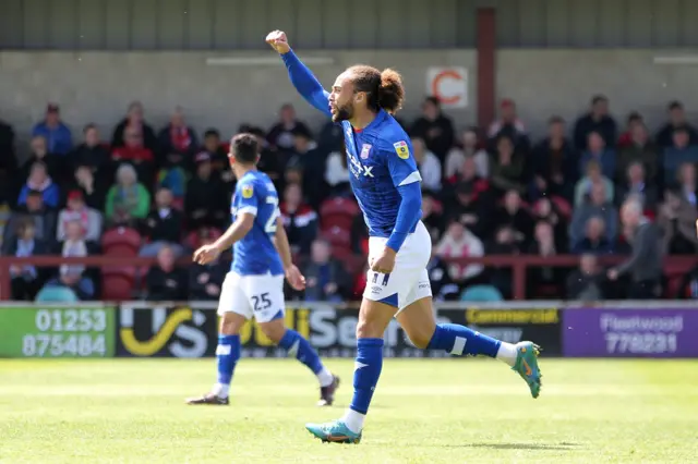 Marcus Harness celebrates scoring at Fleetwood