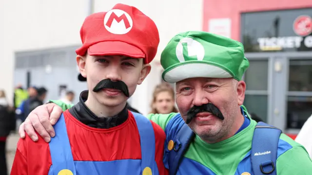 Ipswich fans dressed as Mario and Luigi