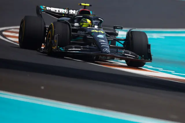 Lewis Hamilton drives the W14 Mercedes