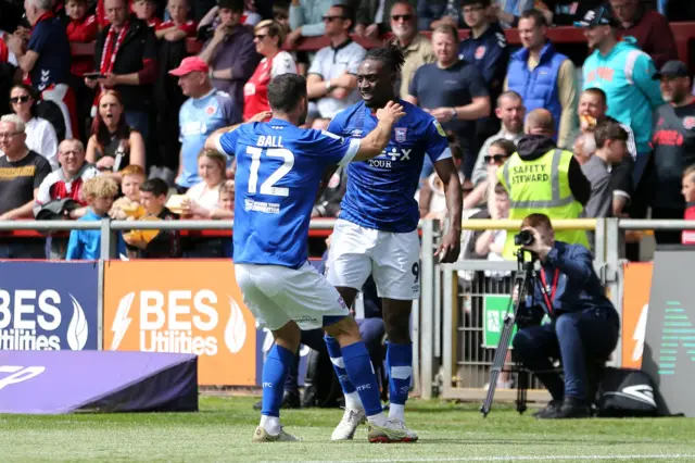 Freddie Ladapo celebrates his goal at Fleetwood