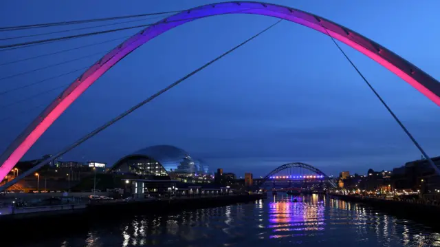 Tyne Bridge illuminated for the Light Up The Nation spectacular