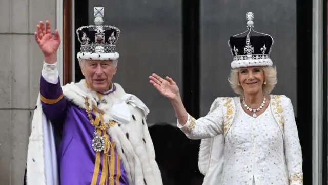 King Charles III and Queen Camilla on the balcony of Buckingham Palace