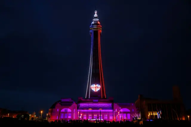 The Blackpool Tower is illuminated for 'Lighting up the Nation'