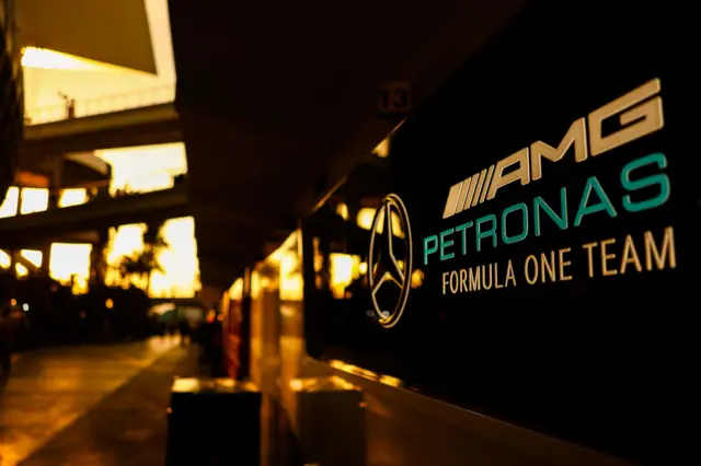 Mercedes garage in Miami as the sun goes down