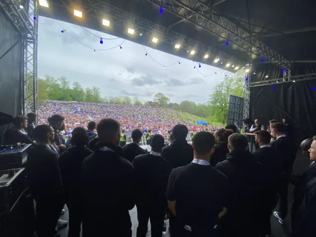 Ipswich players on stage at Christchurch Park