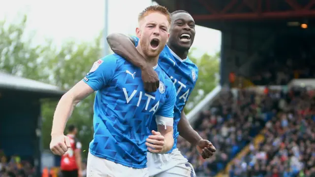 Callum Camps celebrates his goal against Hartlepool