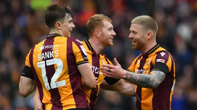 Brad Halliday celebrates scoring for Bradford