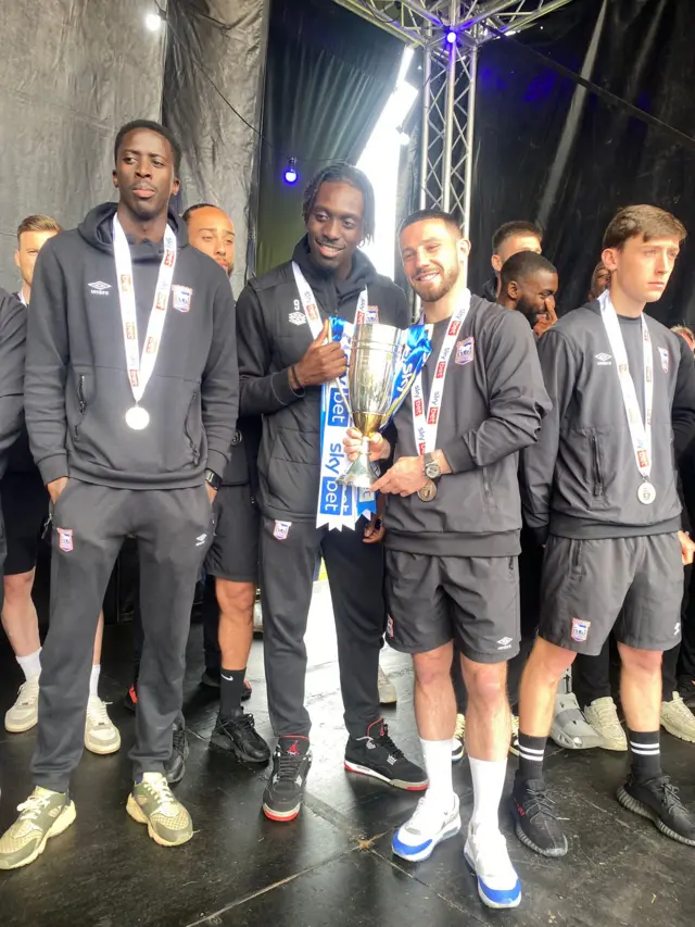 Ipswich players with the cup