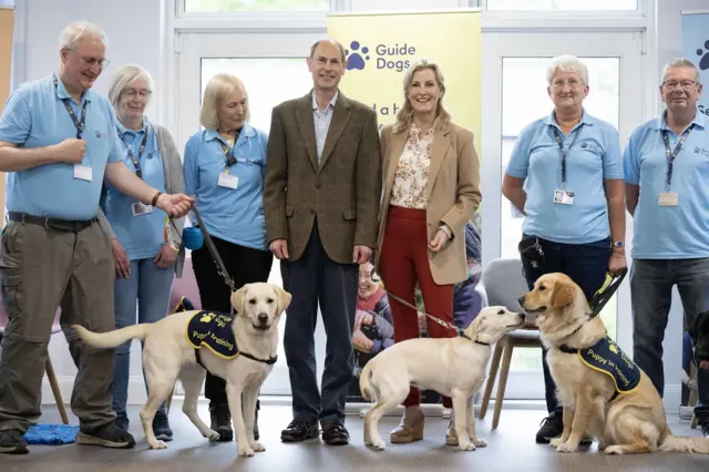 The Duke and Duchess of Edinburgh with guide dogs in Reading