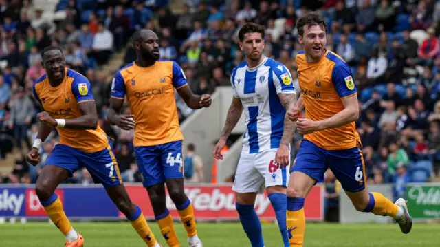 Mansfield celebrate Riley Harbottle's goal