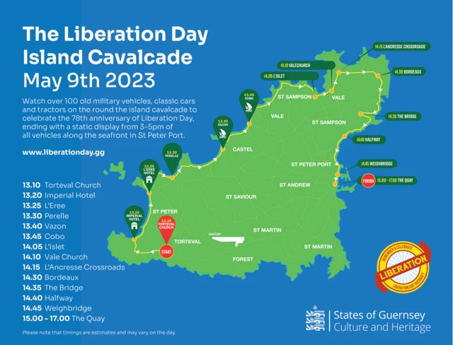 Map with cavalcade route and timings