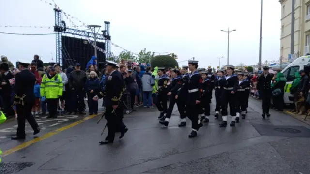 Navy cadets marching