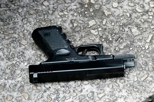 A toy gun that was used by depositors in an hostage taken situation, at a Blom Bank branch in Beirut, Lebanon, 14 September 2022.