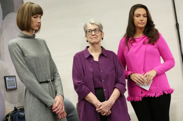 Rachel Crooks, Jessica Leeds and Samantha Holvey at a press conference after accusing Trump of sexual harassment in 2017.