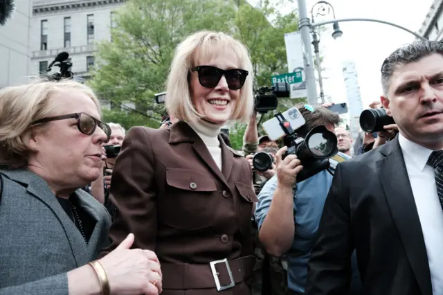 E Jean Carroll leaving Manhattan courthouse after the verdict was announced