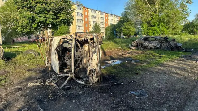 The aftermath of shelling in the border town of Shebekino in Russia's Belgorod region