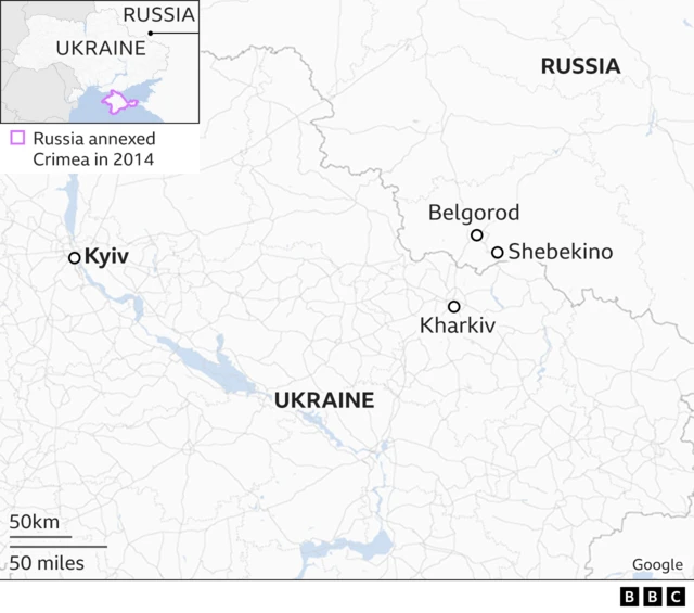 Graphic showing Belgorod's proximity to Ukraine