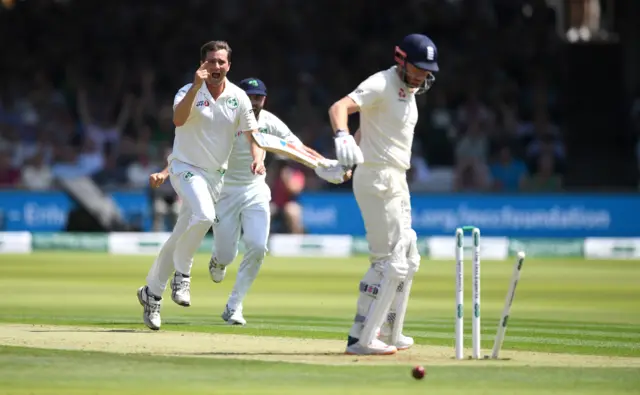 Tim Murtagh bowls Jonny Bairstow