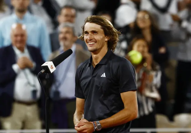 Alexander Zverev does an on-court interview