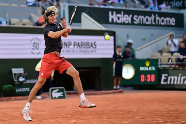 Alexander Zverev hits a forehand shot