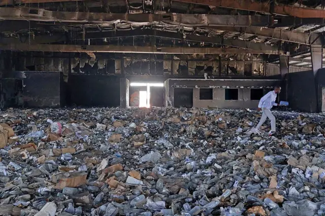 This picture taken on May 2, 2023 shows a destroyed medical storage in Nyala, the capital of South Darfur province