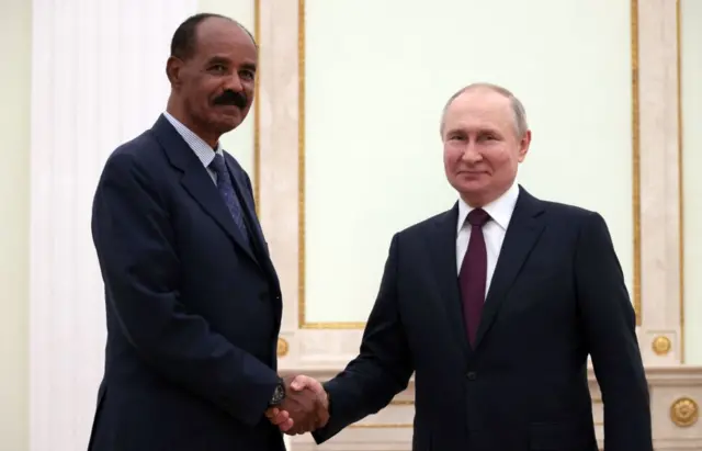 Russian President Vladimir Putin meets with Eritrea's President Isaias Afwerki at the Kremlin in Moscow on May 31, 2023