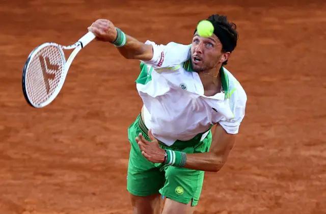 France's Arthur Rinderknech in action during his second round match against Taylor Fritz of the U.S.