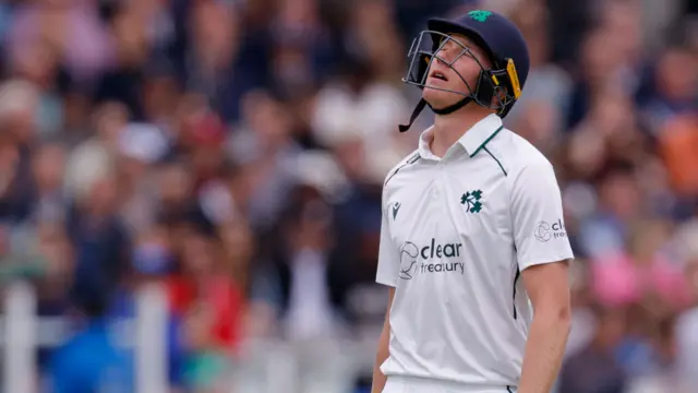 Ireland's Harry Tector looks dejected after being dismissed by England's Stuart Broad