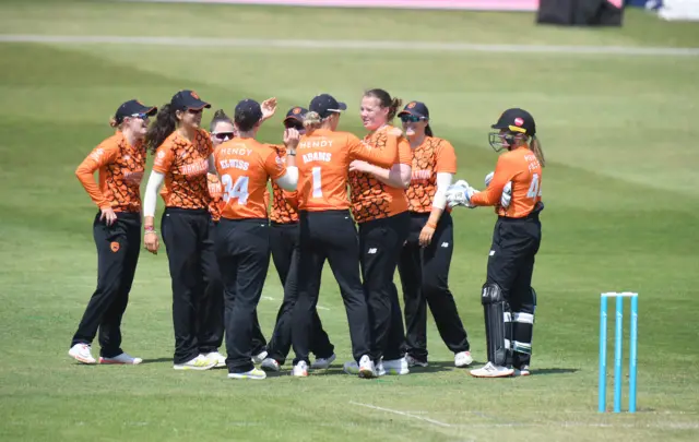 Southern Vipers celebrate taking the wicket of Emma Lamb