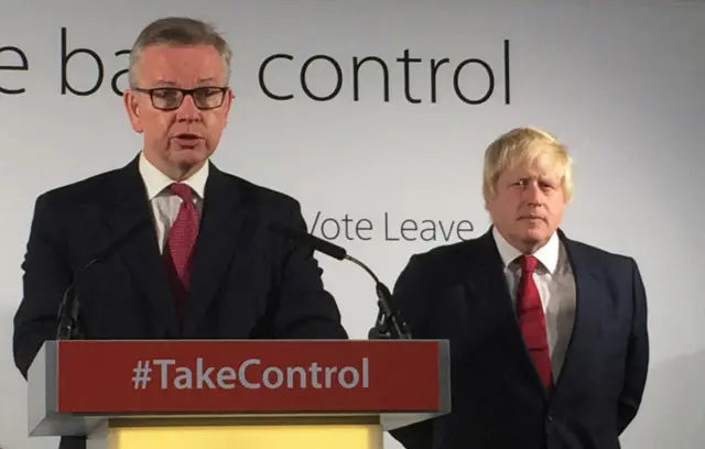 Michael Gove and Boris Johnson campaign for Brexit in 2016