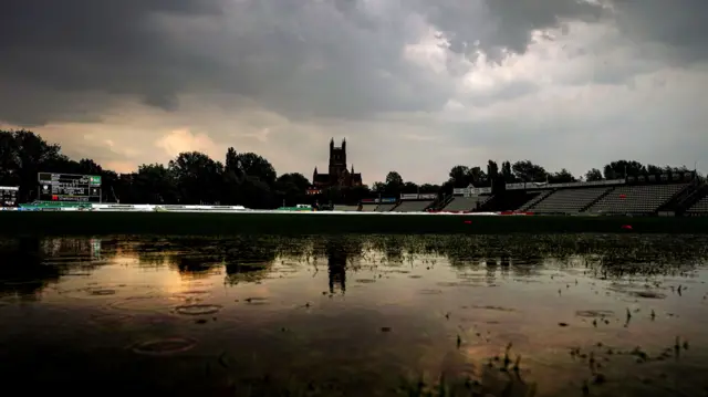 Wet outfield at New Road