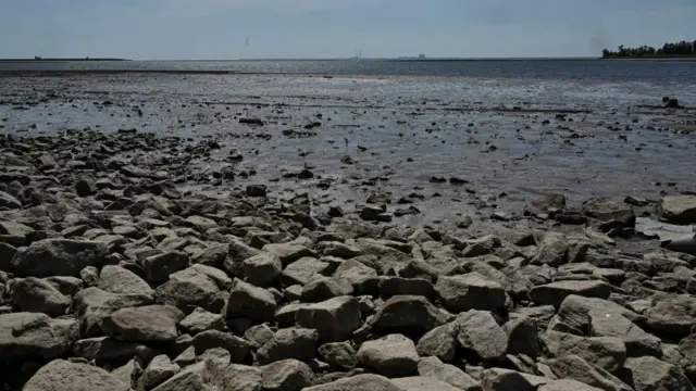 A view of rocks on the banks of the Kakhovka reservoir