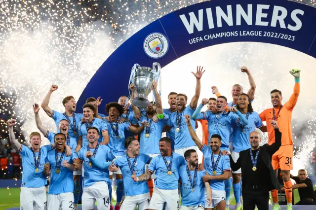 Man City lift the Champions League trophy