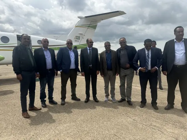 Getachew Reda (third left) with Amhara leaders