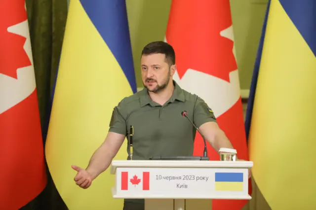 Zelensky speaks during a press conference