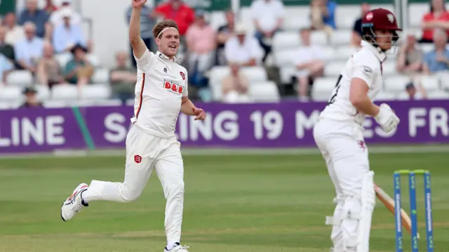 Jamie Porter celebrates wicket