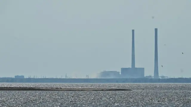 Zaporizhzhia Nuclear Power Plant from the bank of Kakhovka reservoir