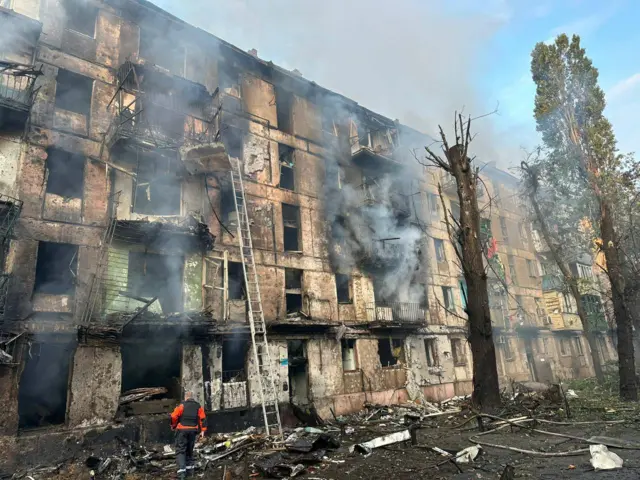 Destroyed buildings in Kryvyi Rih