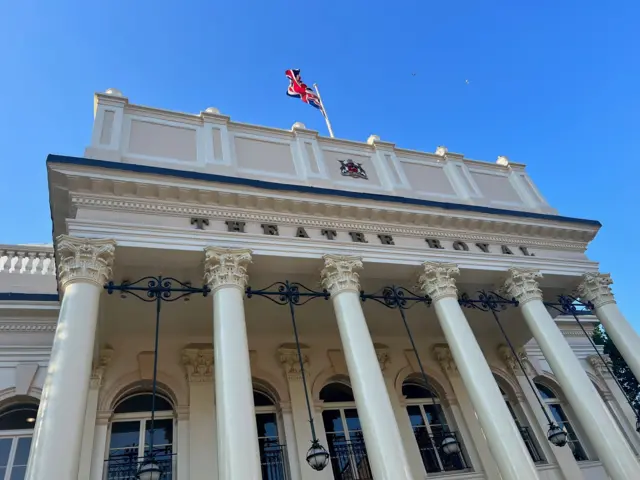 Theatre Royal in Nottingham, with its Union Flag being flown at half mast