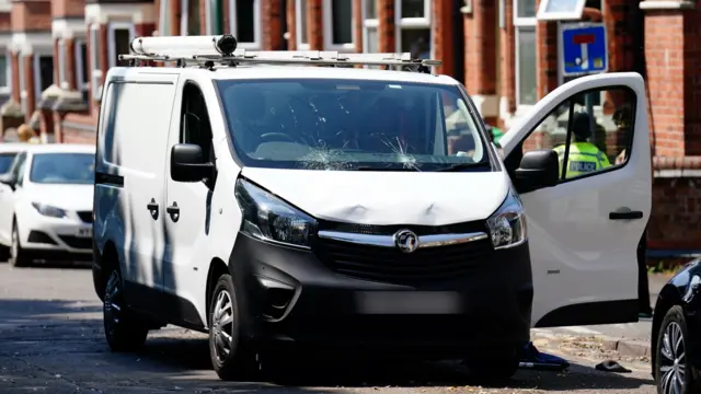 The white van pictured inside a police cordon