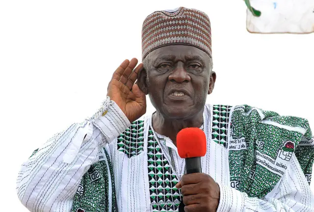 John Fru Ndi speaks during an electoral meeting in Yaounde on October 8, 2011